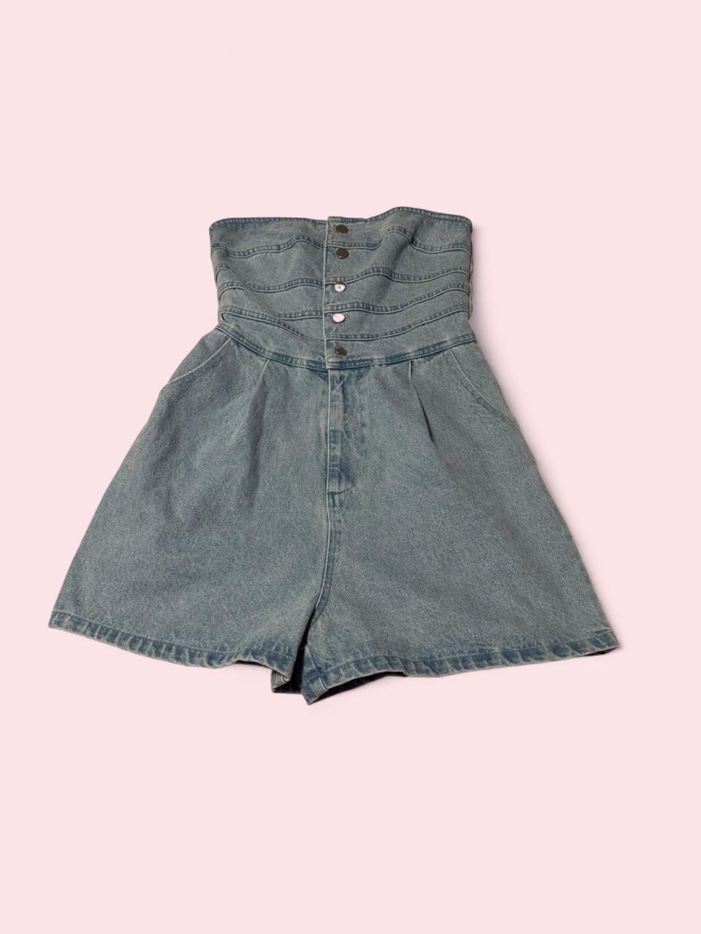 Sunday Edition Strapless High-Waist Denim Romper - Light Wash